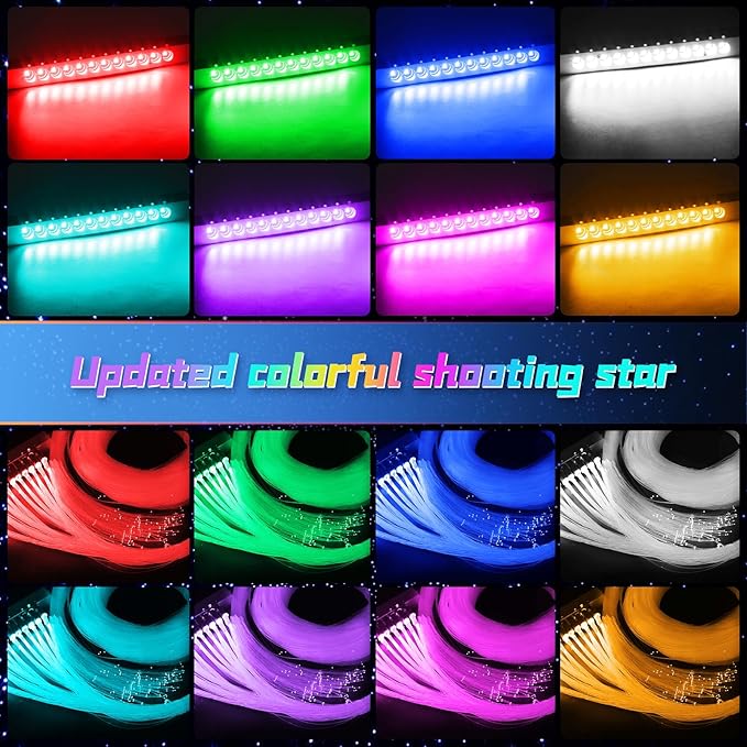 Split Car Starlight Headliner Kit, 4 Colors 12W Meteor Fiber Optic Star Ceiling Lights, 500pcs*0.02in*9.8ft+240 RGBW Shooting Stars Lights for Car Home Theaters Roof Décor
