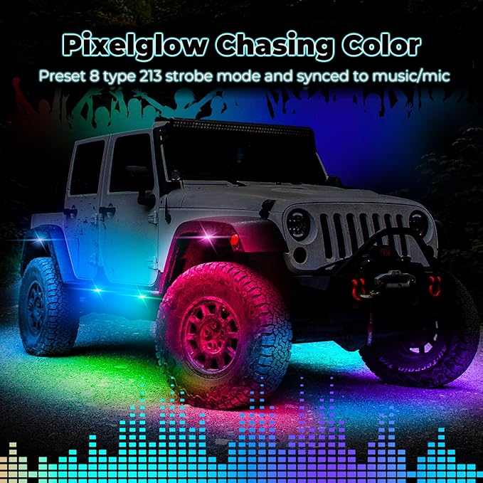 6 Pods Full Angle RGB Rock Lights Compatible with 12V Trucks Jeep UTV SUV ATV Boat Golf Cart, Waterproof Multi-Color, App/Remote Control Led Rock Lights with Music Mode