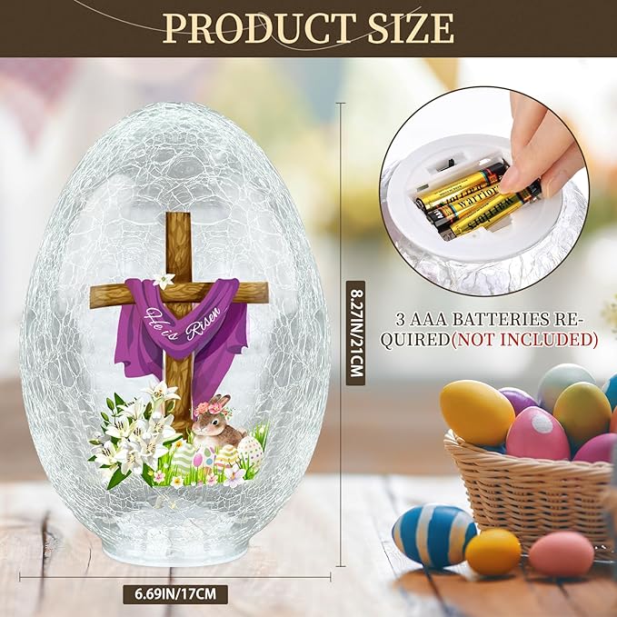 Easter Egg Light Decorations, 8.27'' Balls Crackle Glass Tabletop Decor He is Risen Night Light Spheres Decorative Balls Glass Orb Table Lamps Festive Home Accent