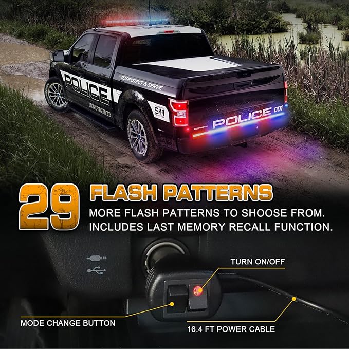 XRIDONSEN 48 inch Truck Tailgate Police Lights Strip 288 LED Tail/Rear Window Strobe Light Bar Red Blue Emergency Lights Flashing Warning Hazard Safety Caution for Vehicles Trucks Pickup SUV Car