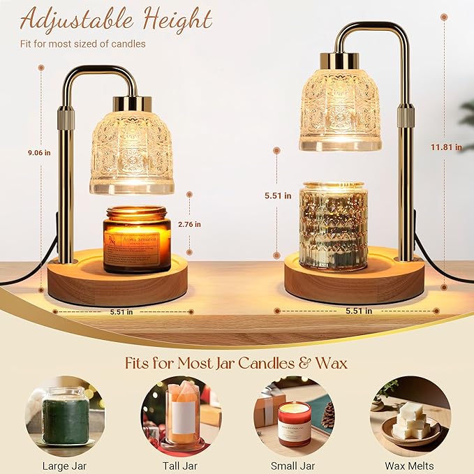 AIFEI Candle Warmer Lamp with Timer, Dimmable Adjustable Height Candle Lamp, Birthday Gifts for Women Mom Sister Friends, House Warming Gifts New Home Decor, Candle Lamp Warmer with 2 Bulbs - Gold