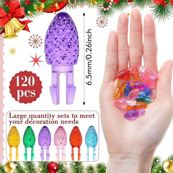 Boao 120 Pcs Ceramic Christmas Tree Replacement Lights Clear Plastic Flame Peg Bulbs Accessories for Ceramic Christmas Trees and DIY Projects(Multicolor,Medium)