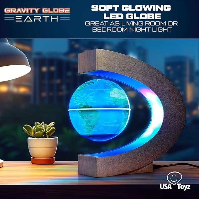 USA Toyz Gravity Globe Earth Ball and C Frame Set - Magnetic Levitating Lamp with Multicolor LED Lights, Spinning Rotating Floating Globe for Desk, Stand Compatible Gravity Planets