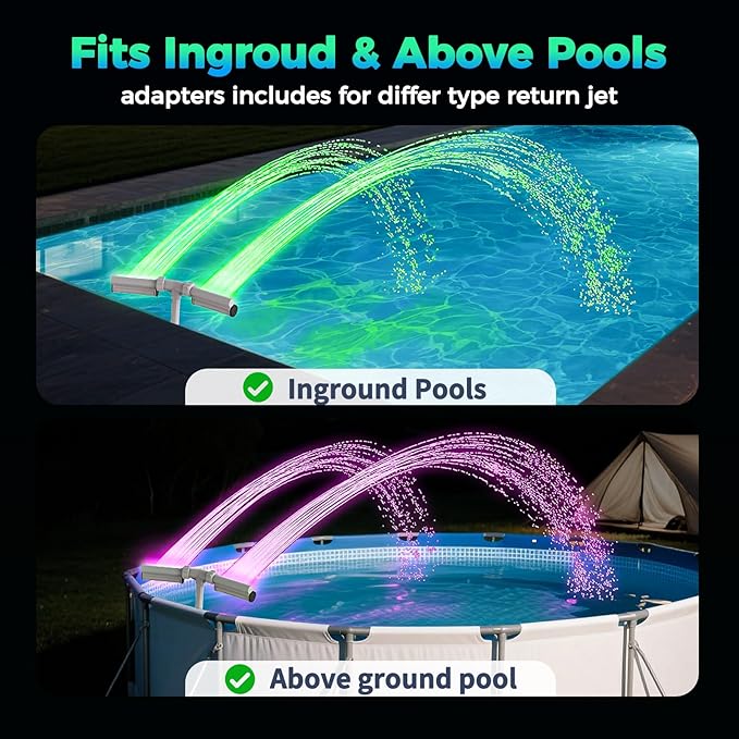 Klleyna Patented Swimming Pool Fountain with Lights - for Above&In-Ground Pools, Pool Waterfall with 7 Color LED Lights, Extend Pipe Water Cooler Sprinkler Sprayer Summer Party Decor (D- Led Lighted)