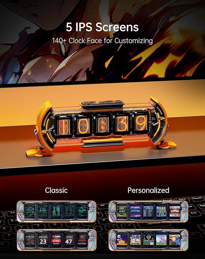 Divoom Times Gate - Cyberpunk Gaming Setup Digital Clock with Smart APP Control, WiFi Connect, RGB LED Display, Personalized Dashboard, Pixel Art for Gaming Room & Office Decor (Yellow)