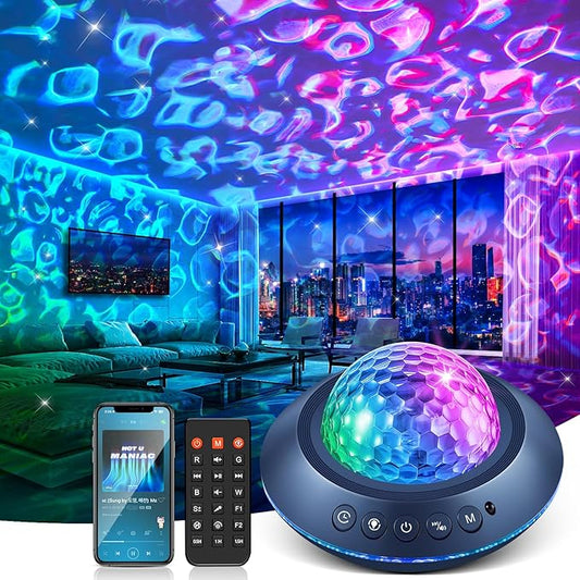 One Fire Ocean Light Projector,15 White Noises & Bluetooth Ambient Lighting, 360° Full Coverage Ceiling Projector Ocean Lamp, Remote Timer Galaxy Lamp for Bedroom Decor, Mood Lighting Gifts