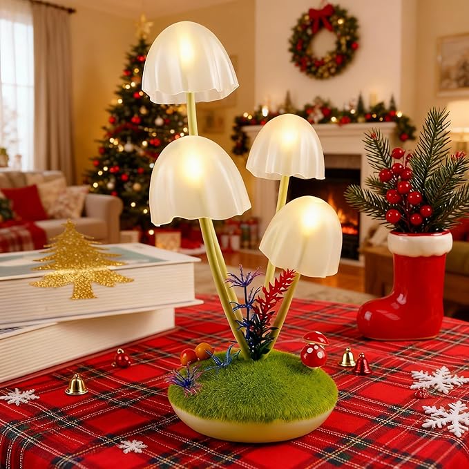 Mushroom Lamp Cute Night Light, Rechargeable Mushroom Decor Small Table Lamps, Dual-Colors Bedside Lights with Dimmable Remote & Timer, Gift for Kids Teen Girls Bedroom