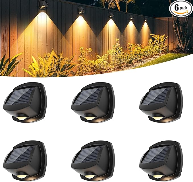 SOLPEX Solar Lights Outdoor Waterproof IP65, Solar Stair Lights Outdoor for Fence, Deck, Step, Dual Color LED 3 Lighting Modes House Wall Light for Porch, Backyard, Fence, Garden Decor-6 Pack