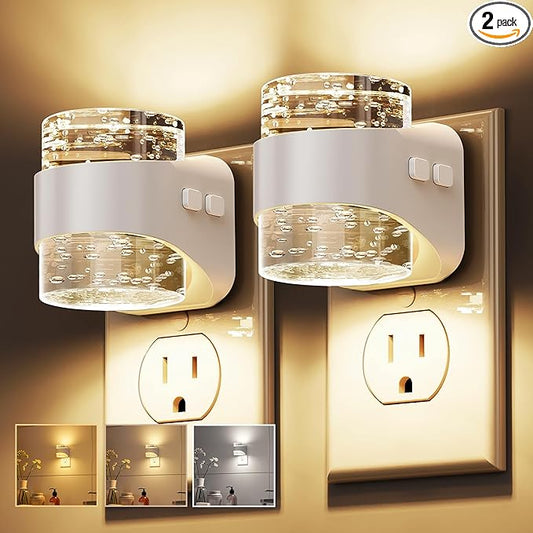 L LOHAS LED Night Light, 3CCT Bubble Night Lights Plug into Wall,2 Pack 3000K/4000k/5000K Adjustable Night Light,Dimmable Nightlights with Dusk to Dawn Sensor for Rooms Bathroom Hallway