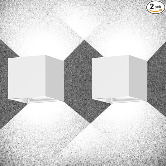 Juyace 20W LED Modern Wall Sconce Outdoor Lighting 6000K Up Down Angle-Adjustable White Exterior Light Fixtures with US Mount Plate Aluminum for House Front Patio Garage Door 2 Pack