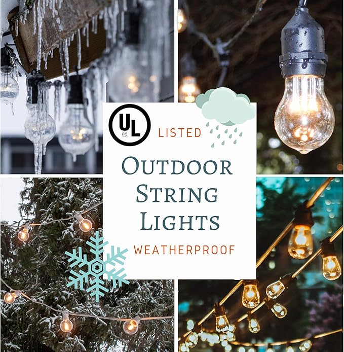 Hometown Evolution, Inc. E26 Commercial String Lights with 16 Gauge Wire (24 Foot 12 Socket, S14 Zig Zag Edison 11 Watt Bulbs)