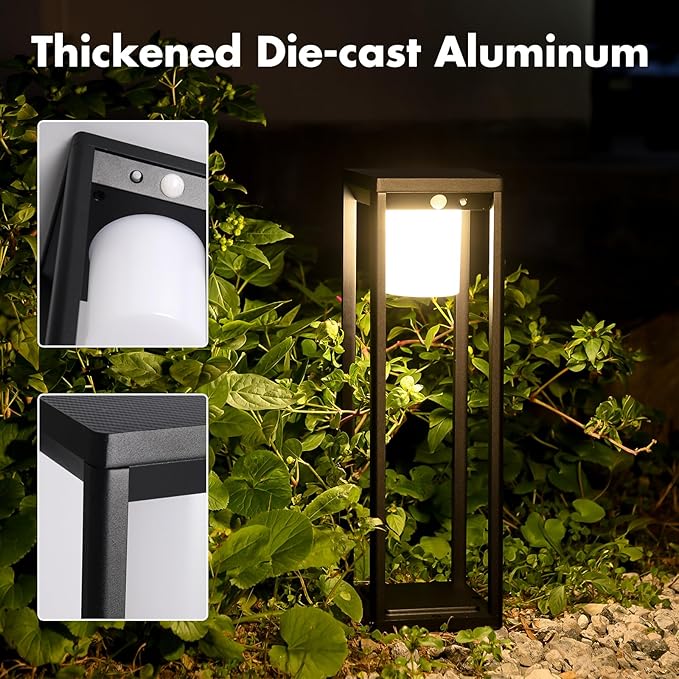 Solar Pathway Lights Outdoor, Aluminum Waterproof Floor Lamp, 3 Lighting Modes with Motion Sensor, 600 Lumens Super Bright Outdoor Lamp for Garden Backyard Patio Porch Decor, 20" Black