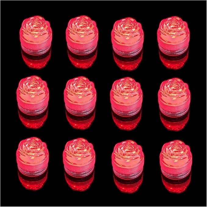 Submersible LED Lights Flameless Tea Light Waterproof Candle Vase Lights for Party Wedding Decorations Underwater Vases Light Fish Tanks Swimming Pools Decorative Lighting (Red)