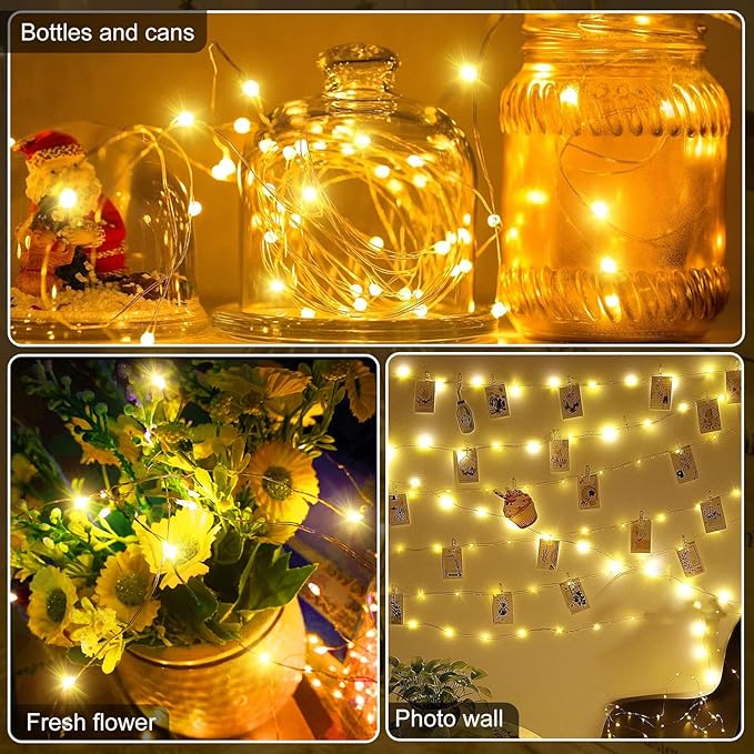 Aogist 2-Pack 16FT Fairy Lights with Spool,Ultra-Bright 50 LEDs Battery Operated Copper Wire String Light for Bedroom Christmas Wedding Centerpiece Parties Decoration,Warm White