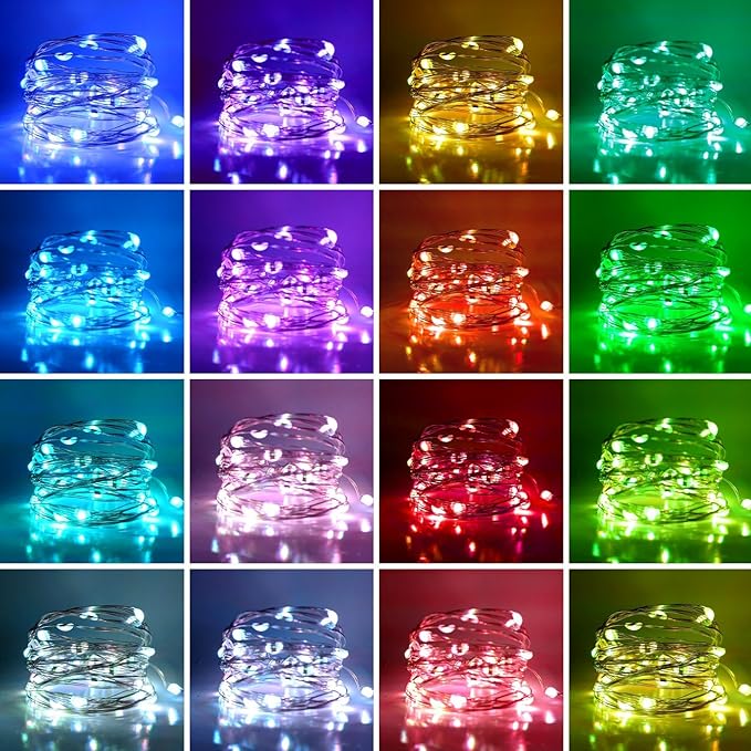 Hometown Evolution, Inc. Fairy Lights - Battery Operated with Remote - 16.5 Foot 50 LED Micro Lights on Silver Wire - RBG 16 Color Changing Remote Control