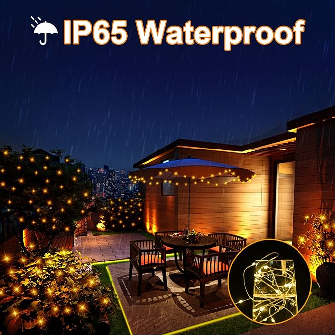 BOLWEO 2 Pack Solar Powered String Lights, Solar Fairy Lights,16.4Ft 50LED Waterproof Wire Lighting for Indoor Outdoor Christmas Tree Halloween Diwali Home Garden Decoration(Warm White)