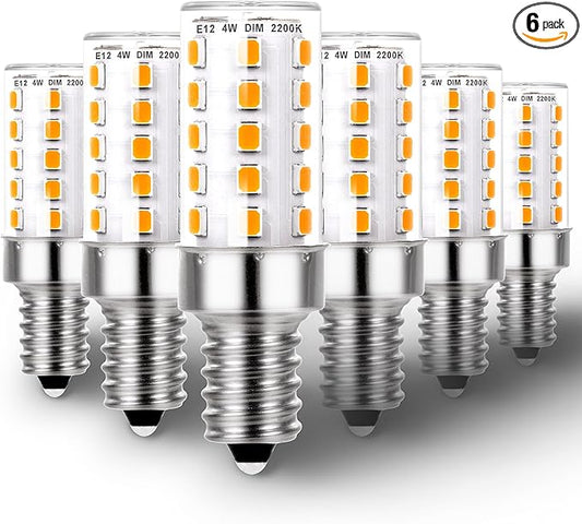 Himalayan Salt Lamp Rock Bulb Dimmable E12 led Sleep Night Light Bulb 2200K Amber Warm, Kx-2000 40W Candelabra T6 C7 4W e12 led Candle Bulbs 450lm for Therapy Mood Soothing Bedroom Nursery,6Pack