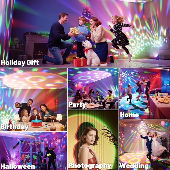 Sunset Lamp Disco Ball Party Lights, Dj Disco Light with Sound Activated Strobe Light Stage Lights for Birthday Home Room Dance Parties Halloween Wedding Bar Pub Club Karaoke KTV Christmas Decorations