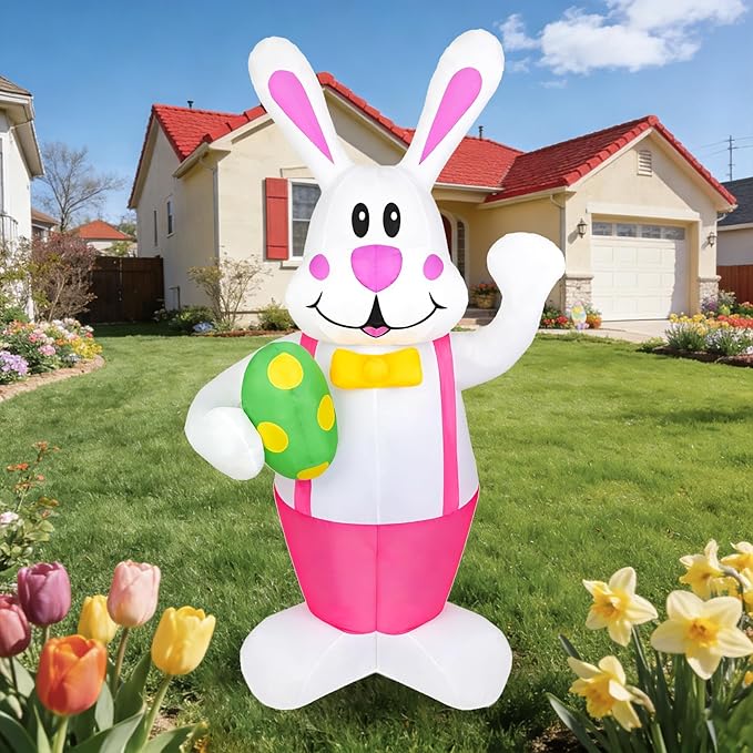 Dearsun 6.2FT H Adorable Easter Bunny Inflatables Outdoor Decorations Easter Bunny Blow up Yard Decorations with LED Lights for Holiday Party Indoor Outdoor Décor