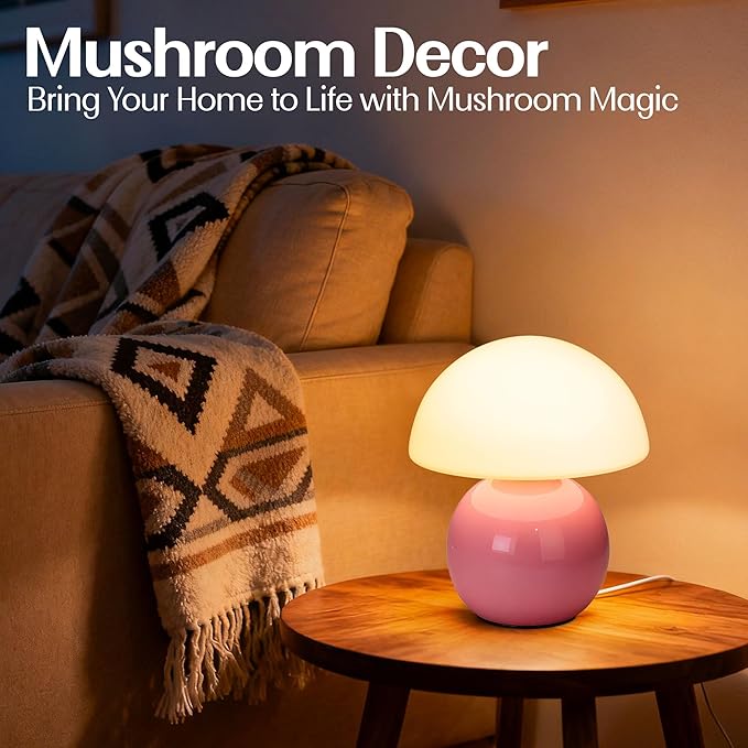 Cute Small Mushroom Lamp Decor,USB-Plug in Bedside Table Lamps with 3-Temperature LED Bulb Dimmable,Modern Aesthetic Home Decor for Livingroom/Bedroom/Dorm/Nursery (Pink with Plug)