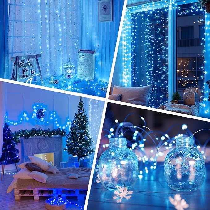 Lakumu Rechargeable LED String Lights, Blue Fairy Lights Battery Operated with Timer, Twinkle Lights for Bedroom, Christmas Decorations, Wedding, Centerpiece Table Decor (10M/33FT Blue)