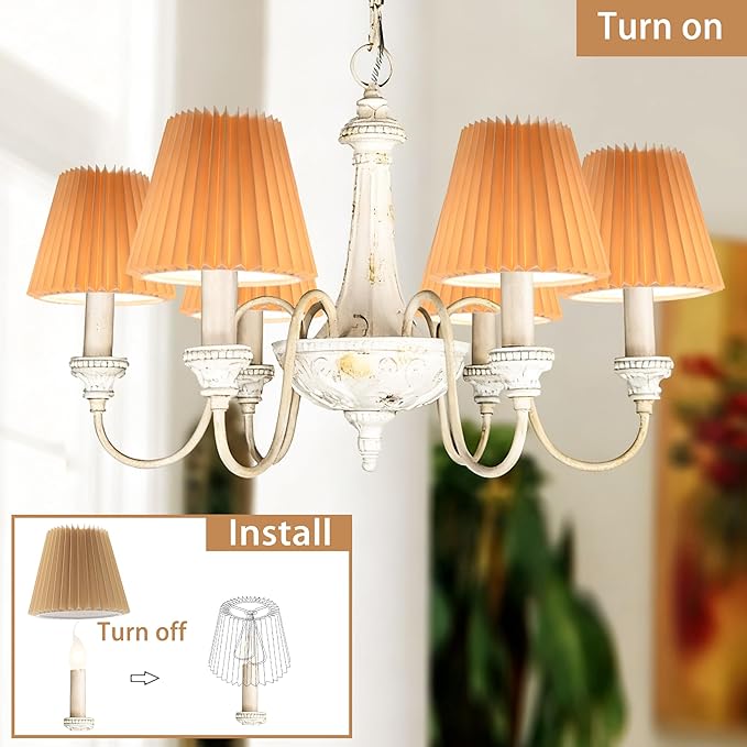 Small pleated lampshade chandelier shades set of 6. Lampshade for Wall Lamp.chandelier shades.small table lamps.For Cutting Edge bulbs.light bulb shade.chandelier light covers.4" X 5" X 6"