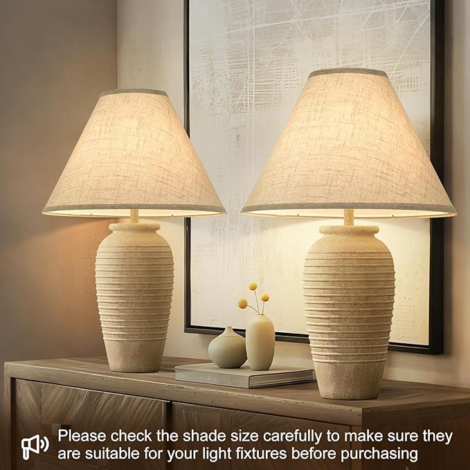 Empire Lamp Shades Set of 2, 6" Top x 16" Bottom x 10.8" High, Large Beige Lamp Shades for Table Lamps Floor Lamps, Natural Linen Lampshades Replacement, Spider, Harp Holders Included, Easy Assembly