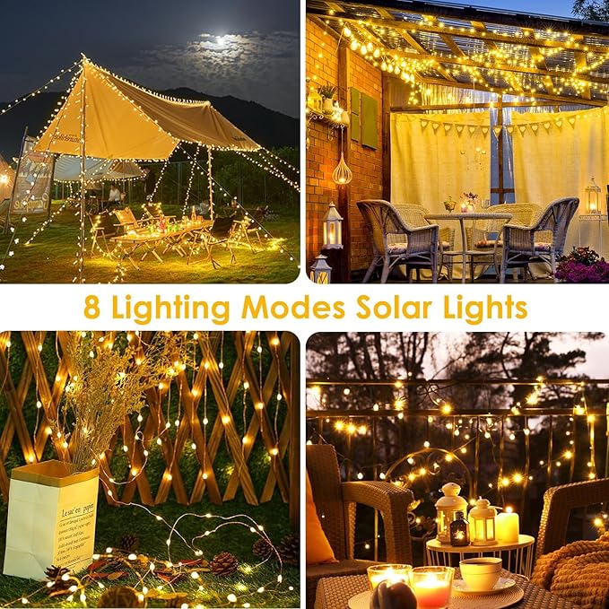 2-Pack Solar String Lights for Outside, Total 200LED Solar Christmas Fairy Lights Waterproof, Outdoor Twinkle Light Copper Wire 8 Modes Fairy Light for Xmas Tree Party Wedding Decor (Warm White)