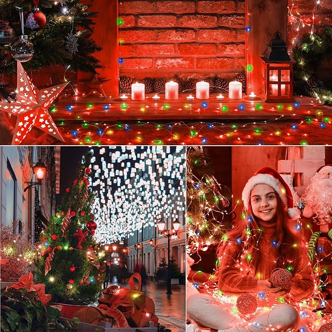 LAMPHOME 100 LED 33FT Multicolor Fairy Lights Battery Operated with Remote, Mini Starry String Lights Multi Functions & Timer,Twinkle for Christmas Home Bedroom Wedding DIY Centerpiece Decor
