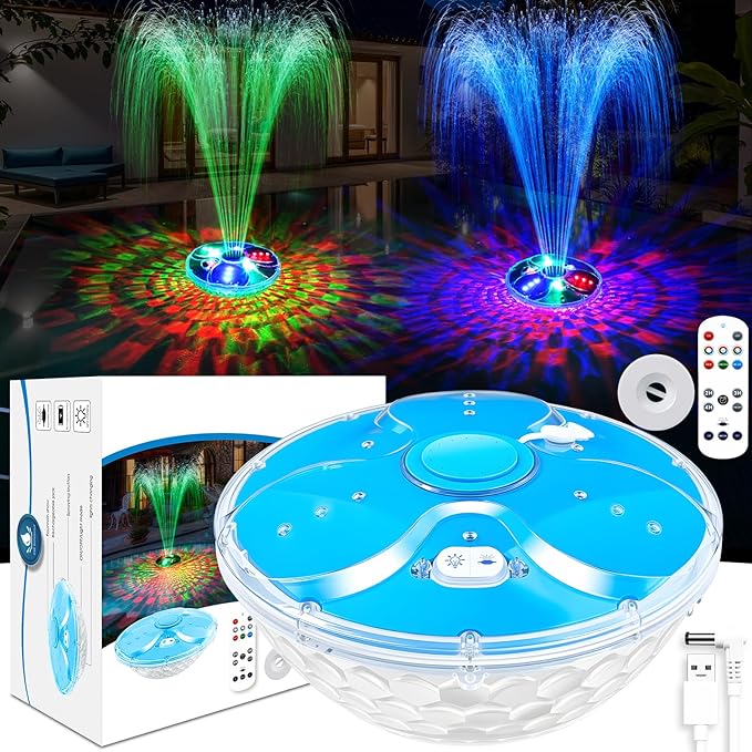 Pool Fountain with Remote, High Brightness Above Ground Pool Fountains with Lights Show, Battery Operated Floating Pool Water Fountain, Floating Fountains for Inground Pool-1pc(Blue)