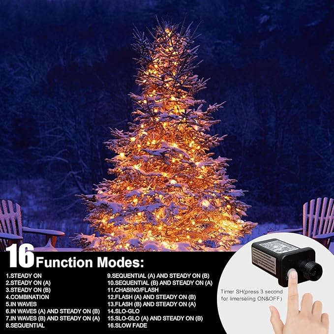 LAMPHOME 66ft Golden Christmas Decorative Mini Lights,200 LED Green Wire Fairy Starry String Lights Plug in, 11 Lighting Modes for Indoor Outdoor Xmas Tree Wedding Party (Yellow)