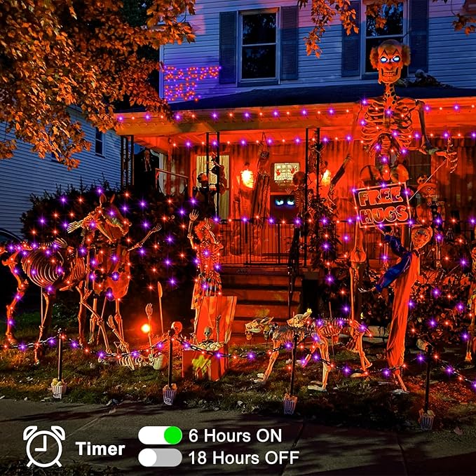 ZAIYW Halloween Fairy Lights Battery, 4 Pack 16.5Ft 50 LED Fairy Lights with Remote Control Timer 8 Modes, Black Copper Wire Twinkle Lights for Indoor Outdoor Halloween Decor (Purple Orange)