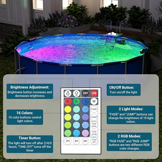 Solar Pool Lights, Submersible LED Pool Light with Remote, Underwater IP68 Waterproof, Dimmable 16 Colors Swimming Pool Lighting, 2 Pack