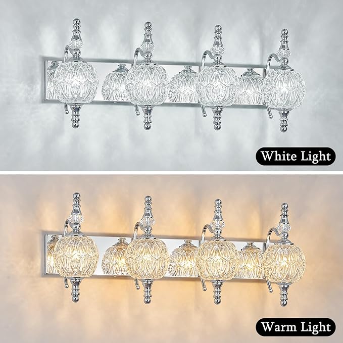 Modern Crystal Bathroom Vanity Lights Fixtures Over Mirror Chrome Vintage 4-Lights 28 Inch Bathroom Light Fixtures Glass Crystal Vanity Lights