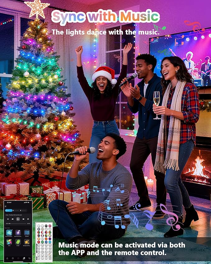 Smart Color Changing Christmas String Lights, 82FT 200LED App Control RGB LED String Lights with Remote & Timer, Waterproof Twinkle Christmas Tree Lights Indoor Outdoor Holiday Xmas Tree Decorations