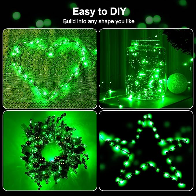 4 Pack 16.4ft Battery Operated String Lights with Timer, Green with Synchronized Twinkle Mode, Fairy Lights Battery Powered, 50 LEDs, Idea for Christmas Bedroom Party Wedding