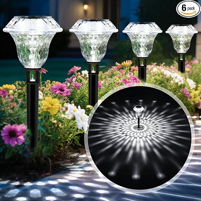 Solar Pathway Lights Garden Decor for Yard, Solar Garden Lights for Outside Waterproof Landscape Lighting, Garden Decorative for Walkway, Driveway, Yard, Landscape, Lawn (6 Pack Cold White)