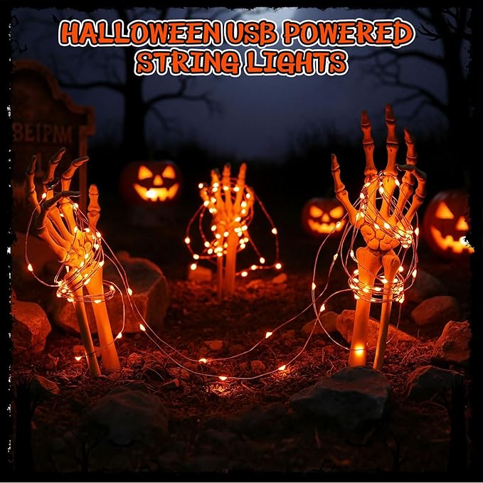 Macarrie 6 PS Orange USB String Lights 33 ft 100 LED Fairy Lights Powered String for Halloween Indoor Outdoor Wedding Party Festival Home Garden Decoration Orange