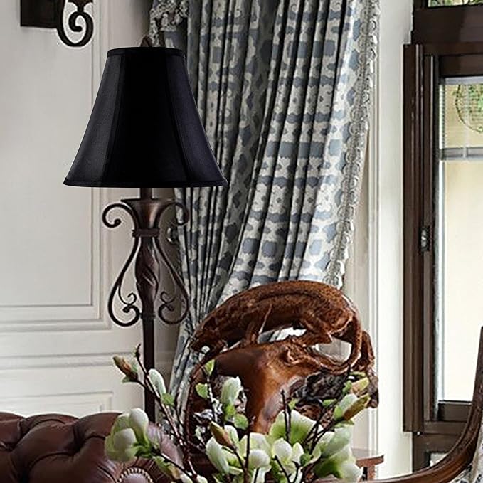 GO&SO Black Bell Lamp Shade 6" Top x 13" Bottom x 10.6" High (Spider) Traditional Table & Floor Lamp Shade - Side Ribbing Hand Crafted Lampshade Replacement