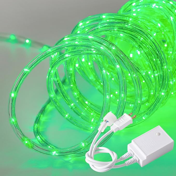 Waterproof LED Rope Lights, Connectable & Flexible with 8 Modes, Outdoor Lighting for Deck, Garden, Pool, Patio & Christmas Decor (Green, 20ft)