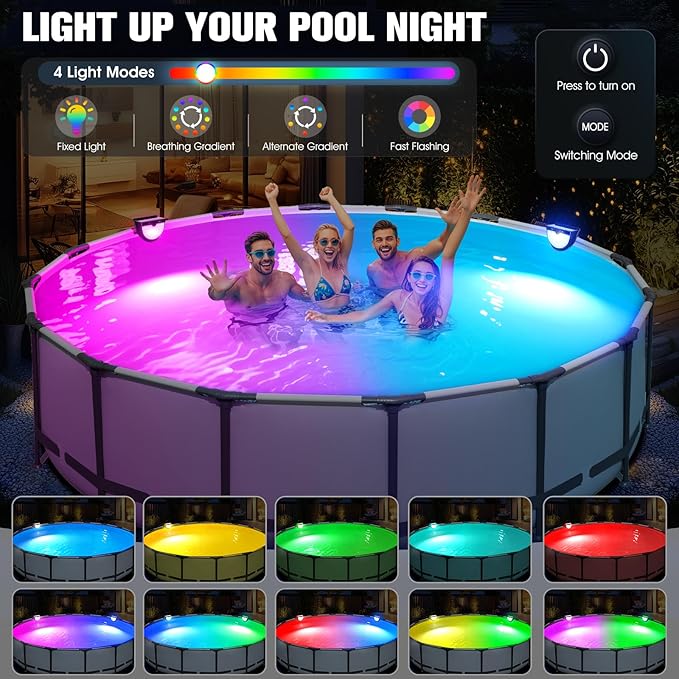 Solar Pool Lights,Solar Above Ground Pool Light,Frame Swimming Lights for Pools Accessories Waterproof, Color Changing Pool Lights-2PC