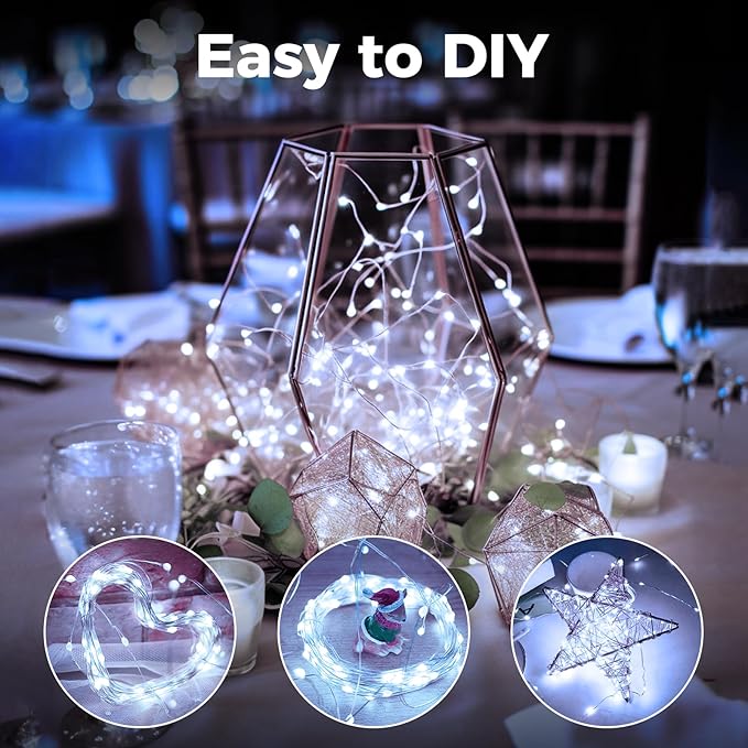 33FT 100LED Fairy String Lights Battery Operated with Remote and Timer, IP65 Waterproof Dimmable Copper Sliver Wire 8 Modes Twinkle Lighting for Indoor Outdoor Bedroom Christmas Decor-Cool White