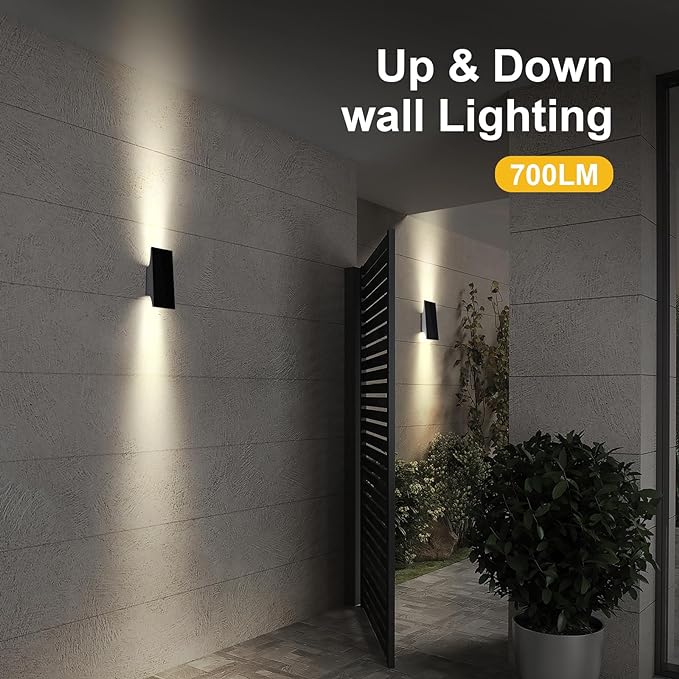 Solar Sconce Lights Outdoor, Dimmable Solar Wall Lights Up and Down, 3000K 700LM Solars Lights Outdoor IP65 Waterproof for Yard Patio Garage Porch, 2pcs