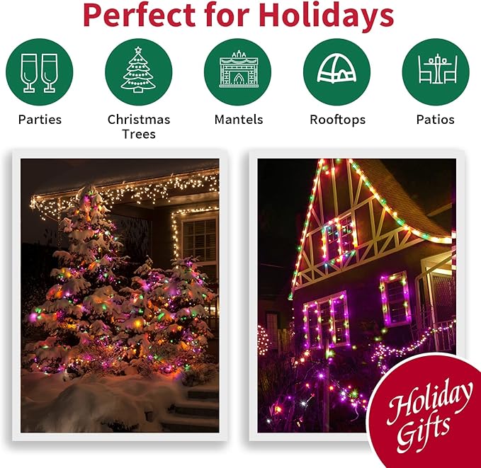LAMPHOME Super-Bright Extendable Orange Purple and Green halloween Lights Decoration 100Lights 19.6ft UL Certified Mini Bulb String Lights Set for Outdoor Halloween Christmas Tree Garden Holiday Decor