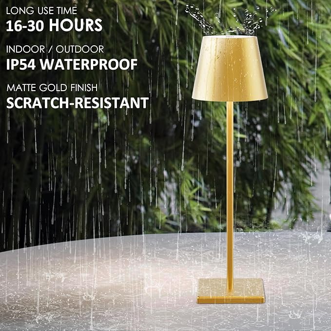 2-Pack LED Cordless Table Lamp with RGB & Stepless Dimming, 3W 5000mAh Rechargeable Desk Lamps Battery Operated Table Light Stepless Dimmable Portable Table Lamp for Table/Bedroom/Outdoor (Gold)