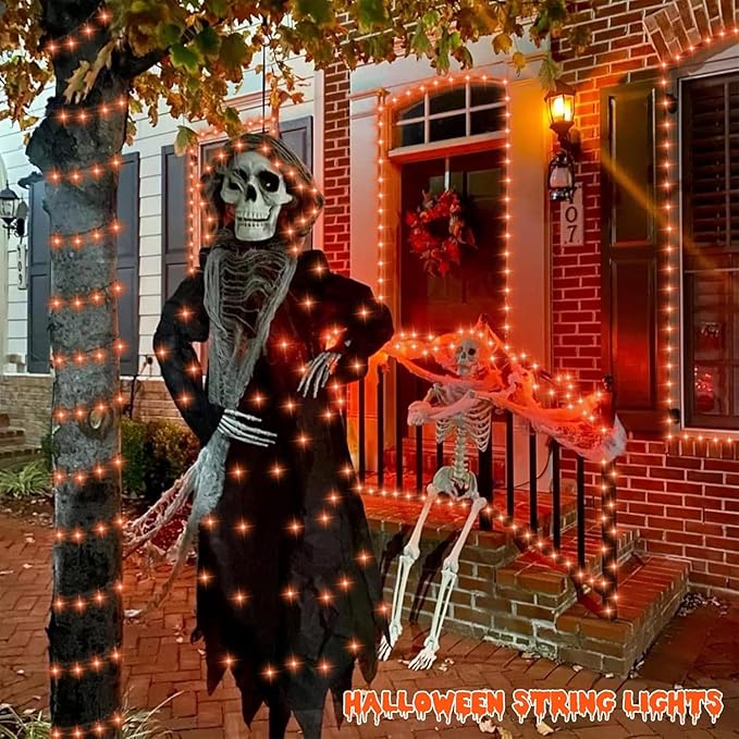 QITONG 165ft 500 LED Orange Christmas Lights, Thanksgiving String Lights Outdoor Waterproof with 8 Modes, Green Wire String Light Plug in Indoor with Timer Memory