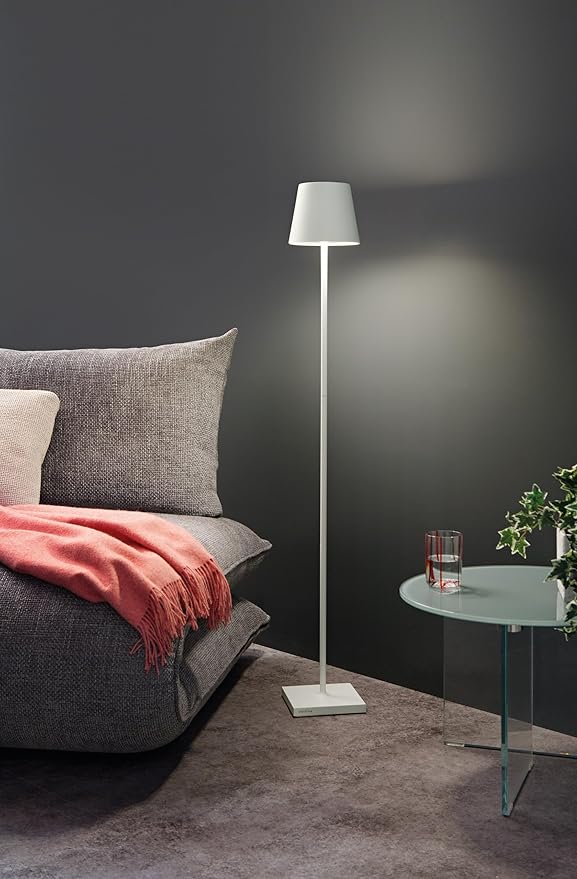 Zafferano, Poldina L Lamp, Rechargeable Cordless Floor Lamp with Touch Controls, Suitable for Indoor and Outdoor, Dimmer, 2200-3000 K, Adjustable Height 20.4-48 Inches, White Color