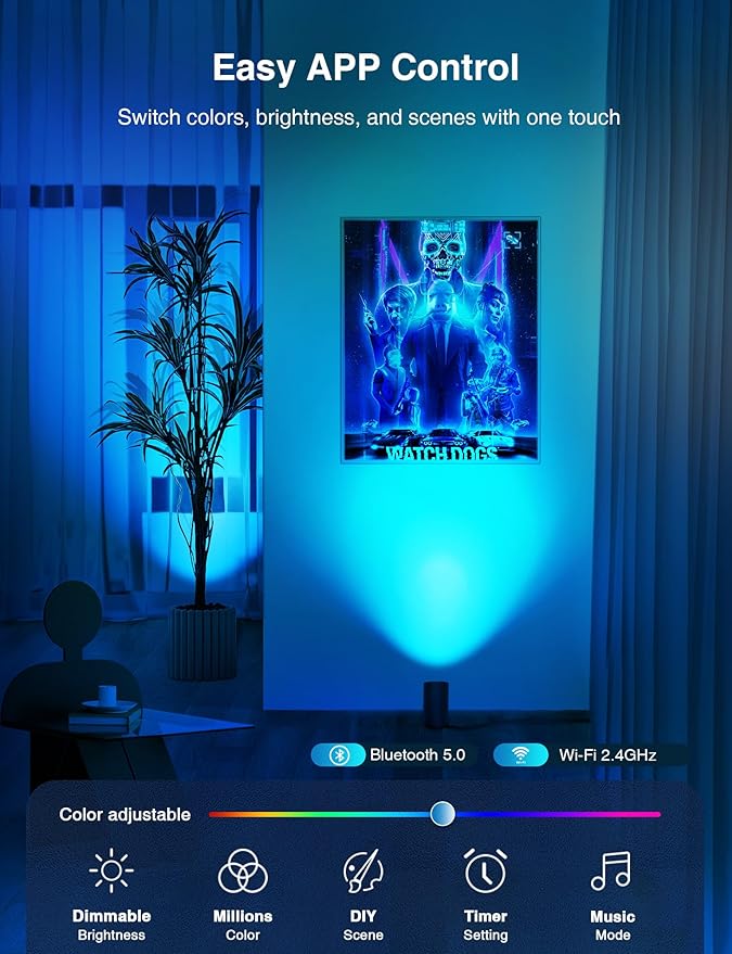 SUNVIE 2 Pack Smart Floor Can Light 5W RGBW Color Changing Uplighting Indoor Uplights 2700K-6500K Up Lights Indoor Floor Spotlight for Plant Corner Wall Artwork, APP Control Alexa & Google Home, Black