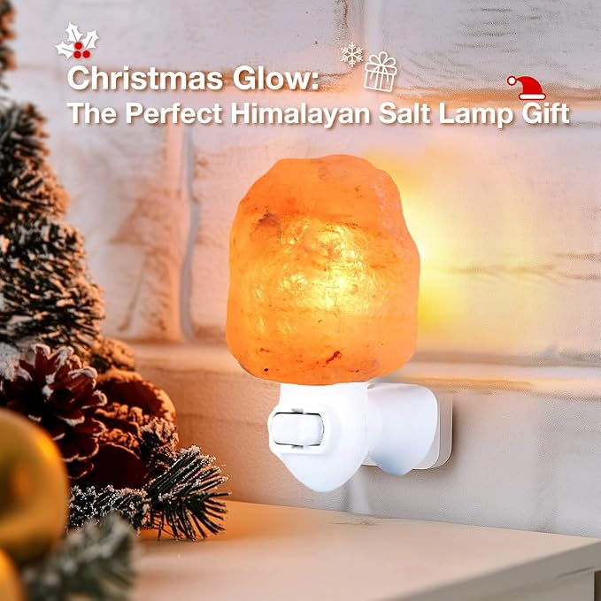Himalayan Salt Lamp Night Light Plug in, Certificated 360 Degree Rotatable Wall Plug with Extra 2 Replacement Bulbs Bathroom Bedroom Night Light, Pink Crystal Rock Salt Hand Crafted