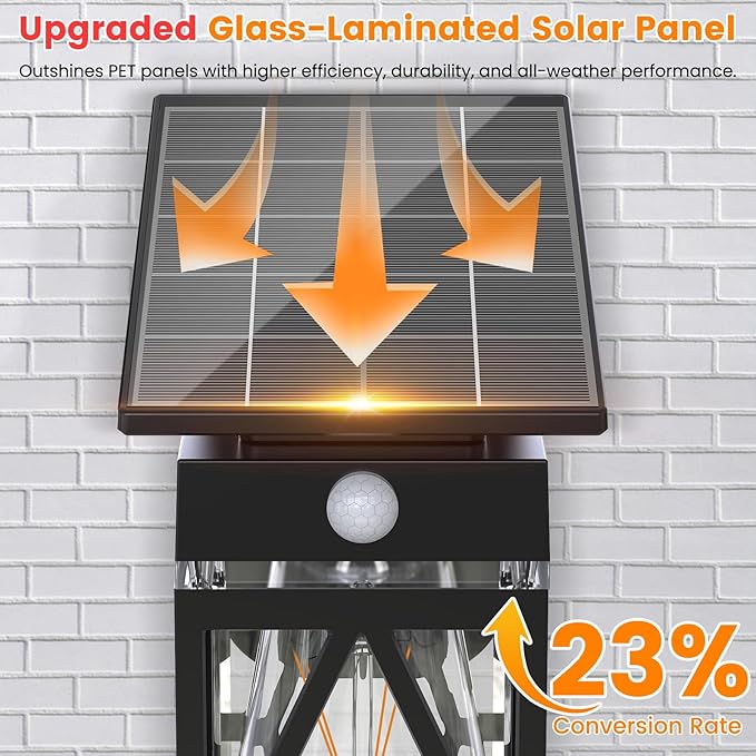 4 Pack Solar Porch Lights Outdoor, Dusk to Dawn & Motion Sensor Solar Wall Light with Lantern Shape, 3 Modes IP65 Waterproof, E26 Bulb Exterior Sconce for Front Porch, Garage, Patio Security